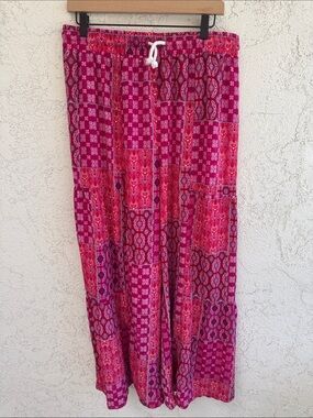 Pink Patchwork Wide-Leg Lounge Pants size XL